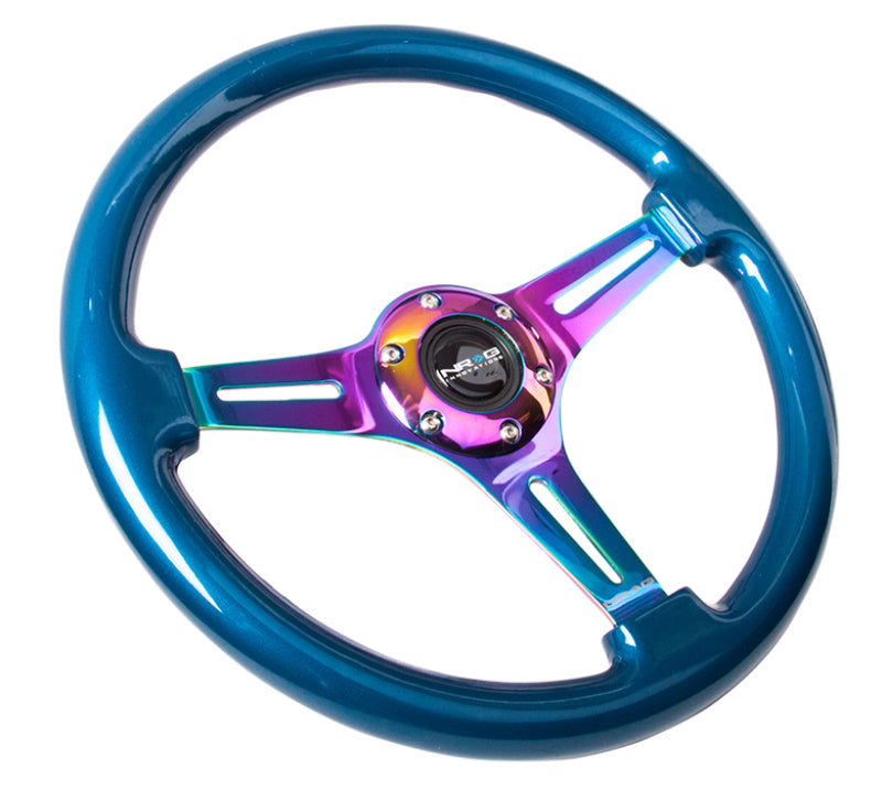 NRG Classic Wood Grain Wheel, 350mm 3 Neochrome Spokes,Blue Pearl/Flake ST-015MC-BL Photo - Primary