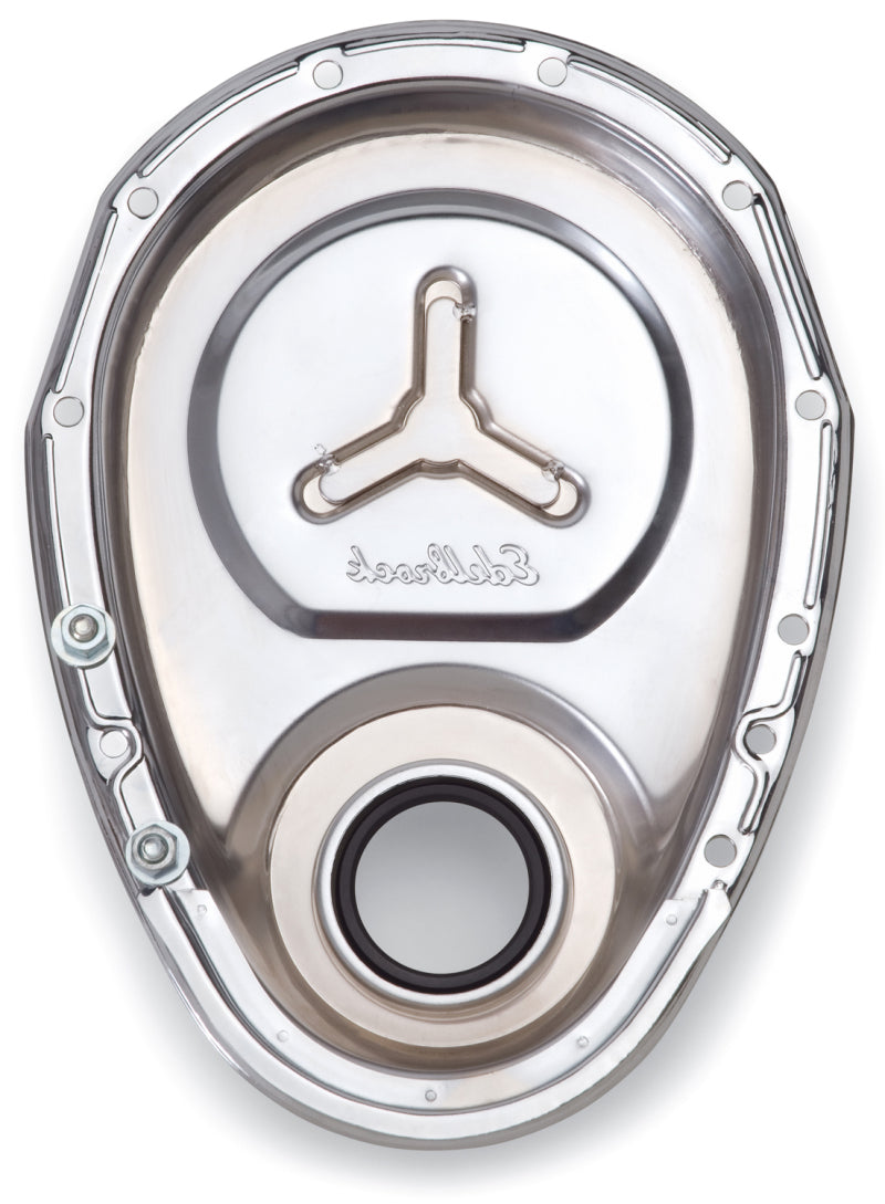 Edelbrock Timing Cover; Sb-Chevy Chrome with Welded Reinforcement Plate 4860 Photo - Unmounted