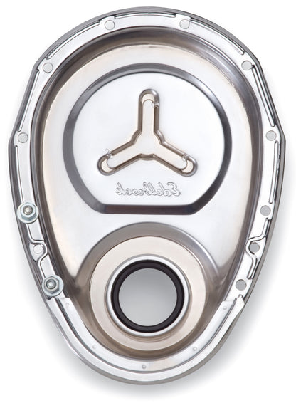Edelbrock Timing Cover; Sb-Chevy Chrome with Welded Reinforcement Plate 4860 Photo - Unmounted