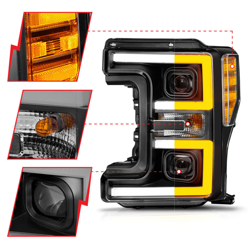 ANZO 17-19 Ford F-250/350/450 SD (w/o Factory LED) LED Proj Headlights w/Light Bar Switchback Blk 111577 111577 User 2