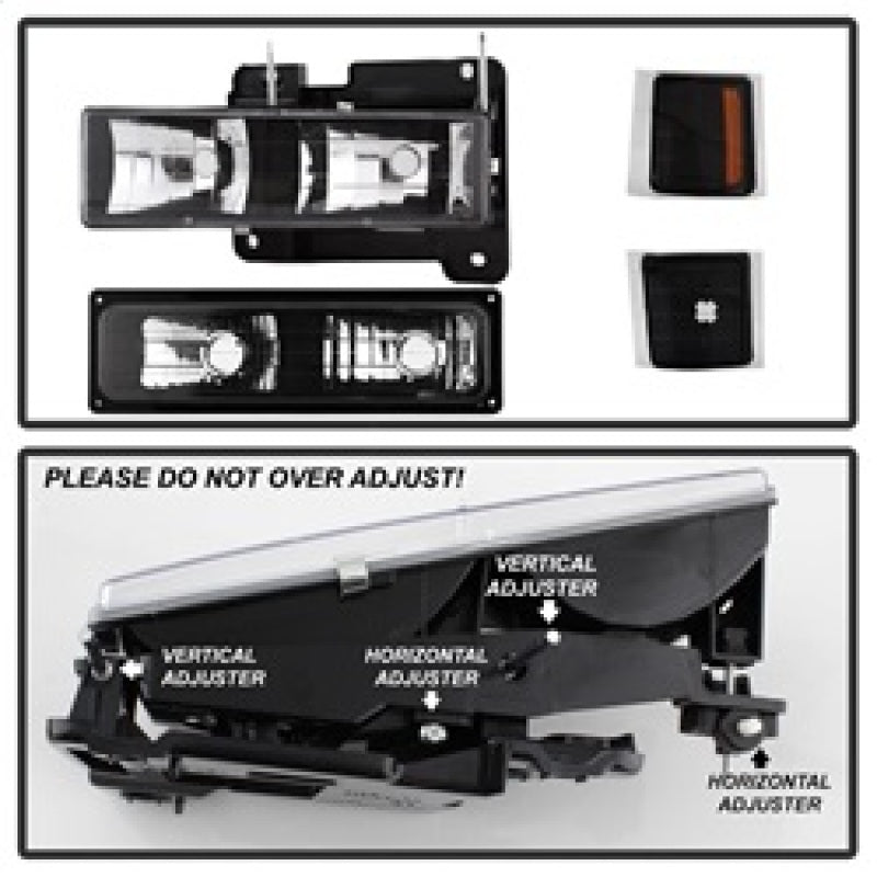 SPYDER Xtune Chevy Suburban 94-98 Headlights w/ Corner & Parking Lights 8pcs Black HD-JH-CCK88-AM-BK-SET 5072221 5072221 Photo - Unmounted