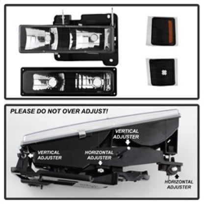 SPYDER Xtune Chevy Suburban 94-98 Headlights w/ Corner & Parking Lights 8pcs Black HD-JH-CCK88-AM-BK-SET 5072221 5072221 Photo - Unmounted