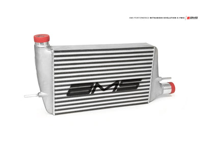 AMS Performance 08-15 Mitsubishi EVO X Front Mount Intercooler w/Modular Cast End Tanks & Logo AMS.04.09.0001-1 AMS.04.09.0001-1 Photo - Primary