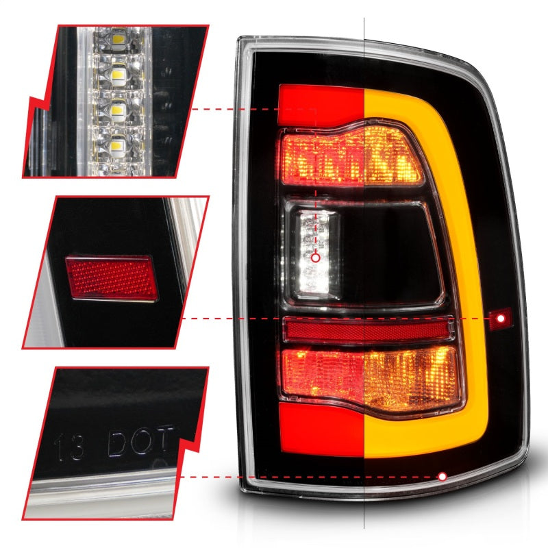 ANZO 09-18 Dodge Ram 1500 Sequential LED Taillights Black w/Switchback Amber Signal 311471 311471 Photo - Unmounted
