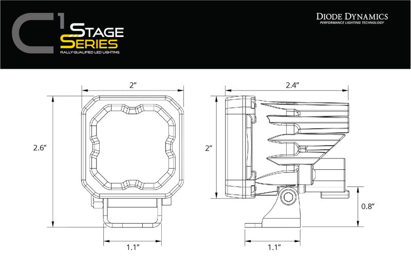 Diode Dynamics Stage Series C1 LED Pod - Yellow SAE Fog Standard ABL (Pair) DD6848P DD6848P User 5