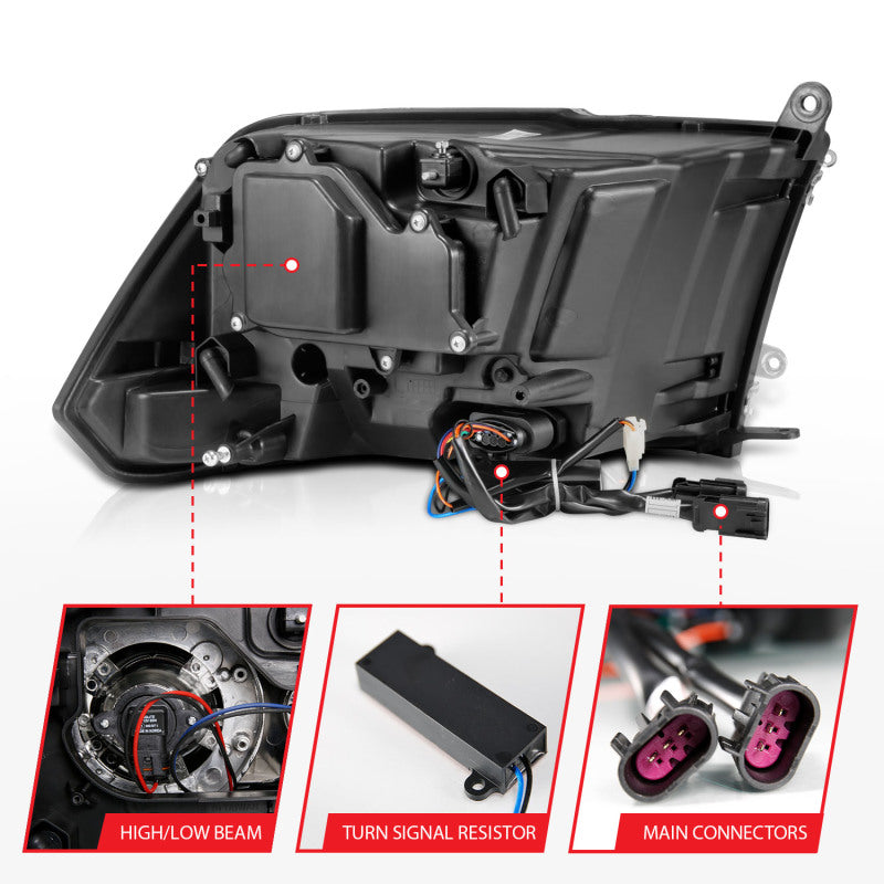 ANZO 2009-2018 Dodge Ram 1500 Projector Headlights Plank Style Halo w/Switchback Matte Black 111489 111489 Photo - Unmounted