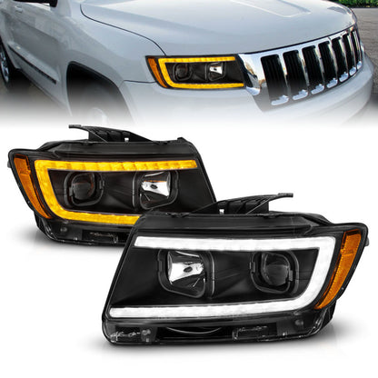 ANZO 11-13 Jeep Grand Cherokee (Factory Halogen Only) Projector Headlights w/Light Bar Swtchbk Black 111568 111568 Photo - Unmounted