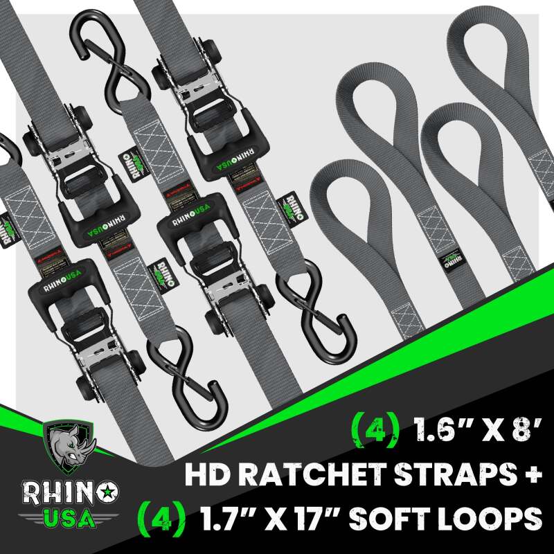 Rhino USA Heavy Duty Ratchet Tie-Down 4-Pack (Gray) 1.6In X 8Ft HDKIT-4PK-GRY HDKIT-4PK-GRY User 1