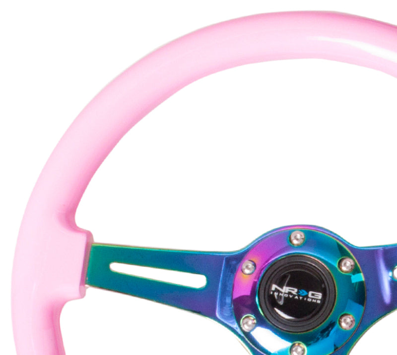 NRG Wood Wheel - 350mm - Neochrome Spokes - Pink Grip ST-015MC-PK Photo - Primary
