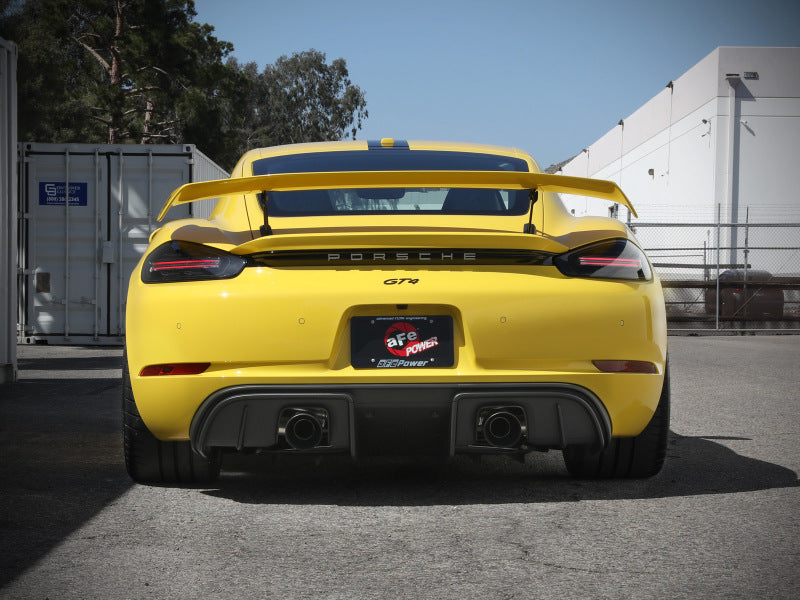 aFe MACHForce XP 2.25in-2.5in 304SS Exhaust Cat-Back Porsche 20-22 Cayman GT4(718) 4.0L - Black Tips 49-36443-B 49-36443-B Photo - Mounted