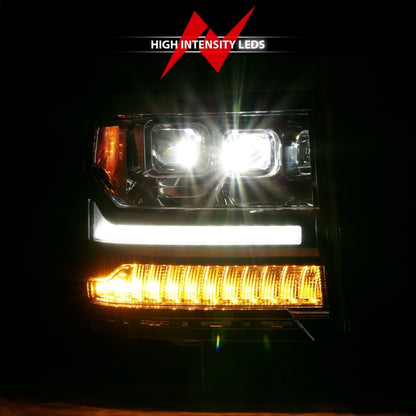 ANZO 16-18 Chevrolet Silverado 1500 LED Projector Headlights w/Plank Style Switchback Chrome w/Amber 111421 111421 Photo - Mounted