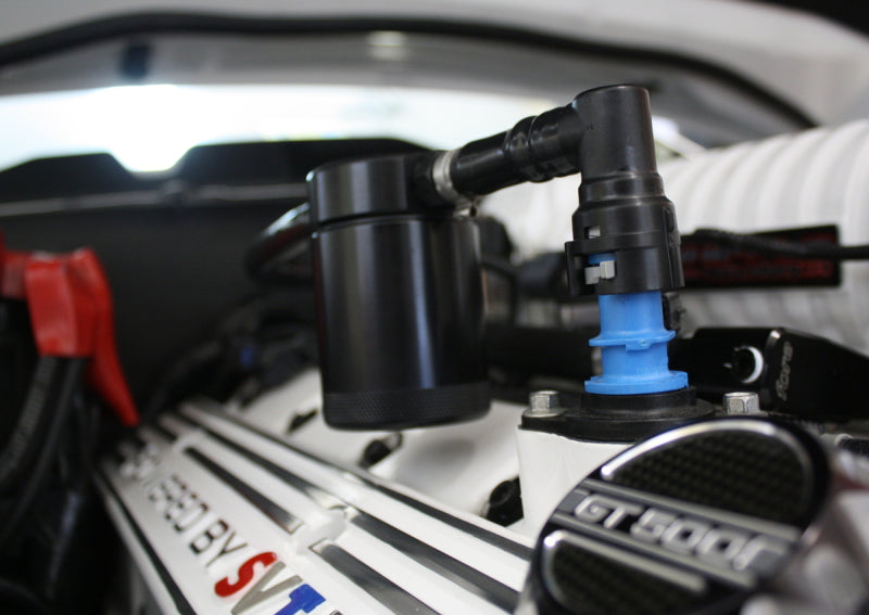 J&L 07-14 Ford Mustang GT500 Passenger Side Oil Separator 3.0 - Black Anodized 3012P-B 3012P-B Photo - Mounted
