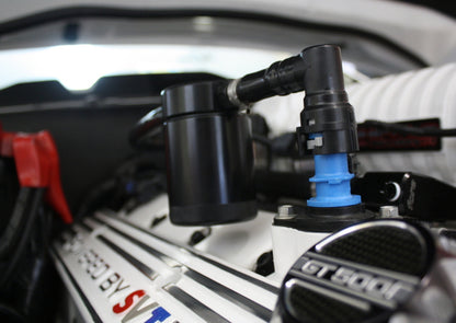 J&L 07-14 Ford Mustang GT500 Passenger Side Oil Separator 3.0 - Black Anodized 3012P-B 3012P-B Photo - Mounted