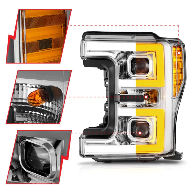 ANZO 17-19 Ford F-250/350/450 SD (w/o Factory LED HL) LED Proj Headlights w/Light Bar Switchback Chr 111578 111578 Photo - Unmounted