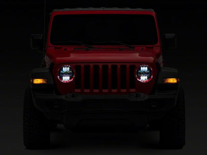 Raxiom 18-23 Jeep Wrangler JL Axial Series 9-In Angel Eye LED Headlights- Blk Housing (Clear Lens) J177416 J177416 Photo - Close Up