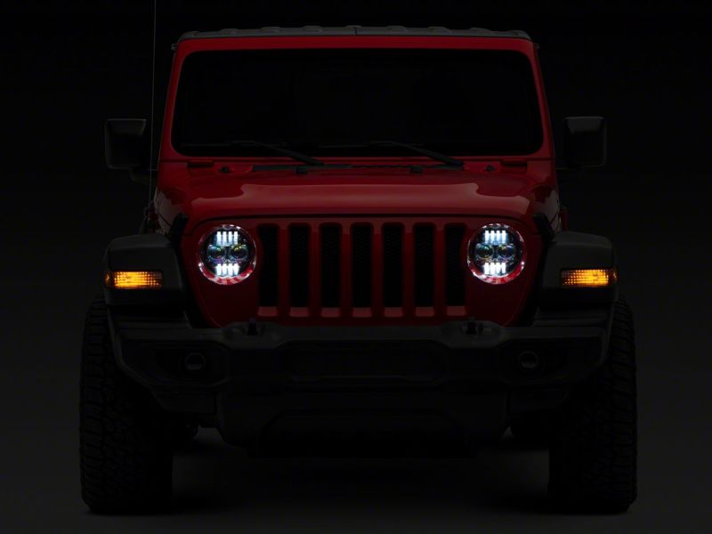 Raxiom 18-23 Jeep Wrangler JL Axial Series 9-In Angel Eye LED Headlights- Blk Housing (Clear Lens) J177416 J177416 Photo - Close Up