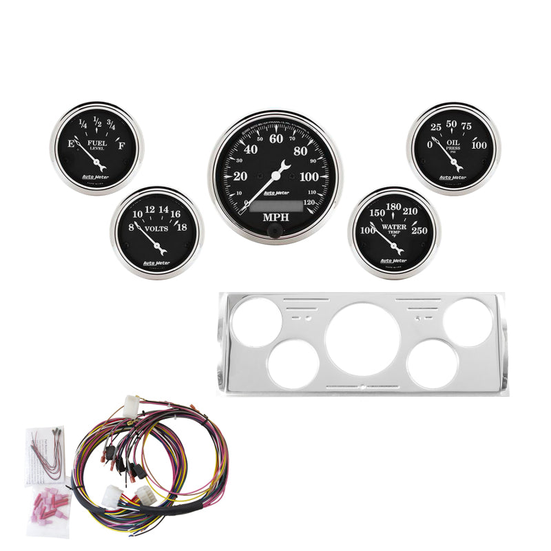 AutoMeter 40-46 Chevrolet Truck 5 Gauge Dash Kit (MPH/FUEL/OILP/WTMP/BAT) - Old Tyme Black 7057-OTB 7057-OTB Photo - Primary