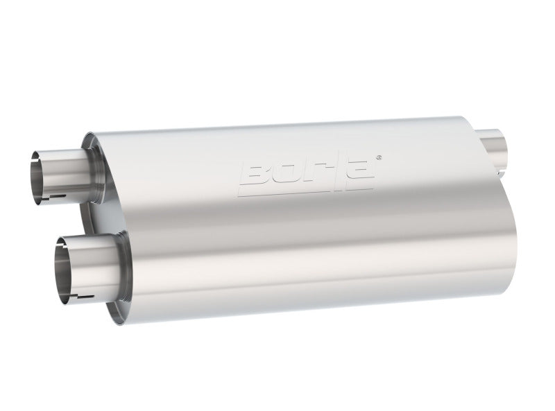 Borla Universal Pro-XS Muffler Oval 3in Inlet/ 2.5in Dual Outlet Transverse Flow Notched Muffler 400499 400499 Photo - Primary