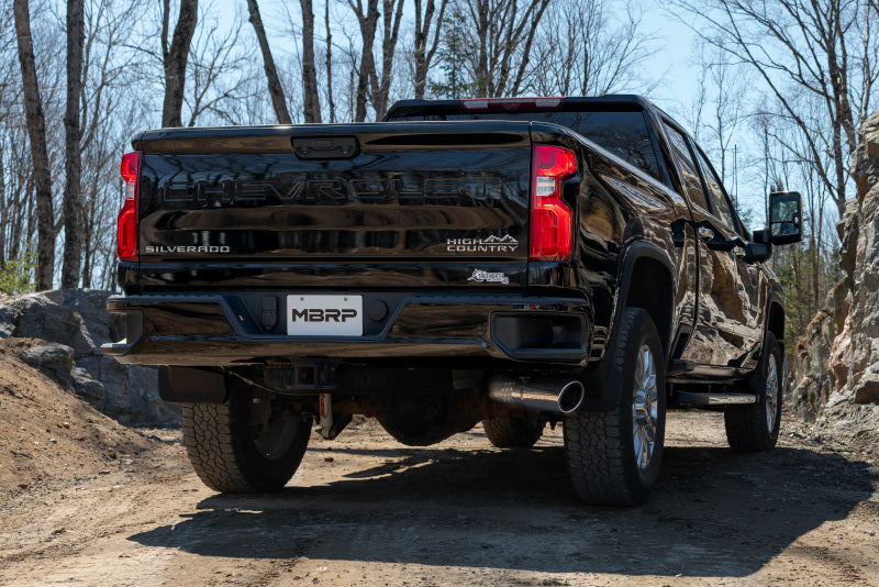 MBRP 2020+ GMC/Chevy 2500/3500 6.6L Duramax 4in Mand Bent Tubing AL-Ser Cat Back Single Side - Alum S6059AL S6059AL Photo - lifestyle view