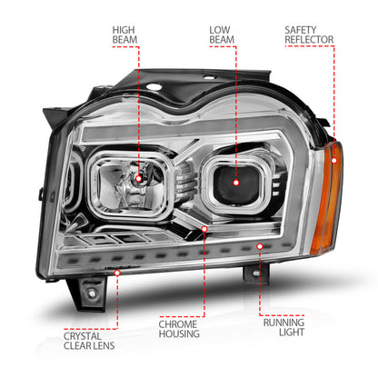 ANZO 05-07 Jeep Grand Cherokee Projector Headlights - w/ Light Bar Switchback Chrome Housing 111544 111544 Photo - Unmounted