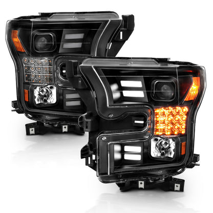 ANZO 15-17 Ford F-150 Project Headlights w/ Plank Style Design Black w/ Amber Sequential Turn Signal 111408 111408 Photo - Unmounted
