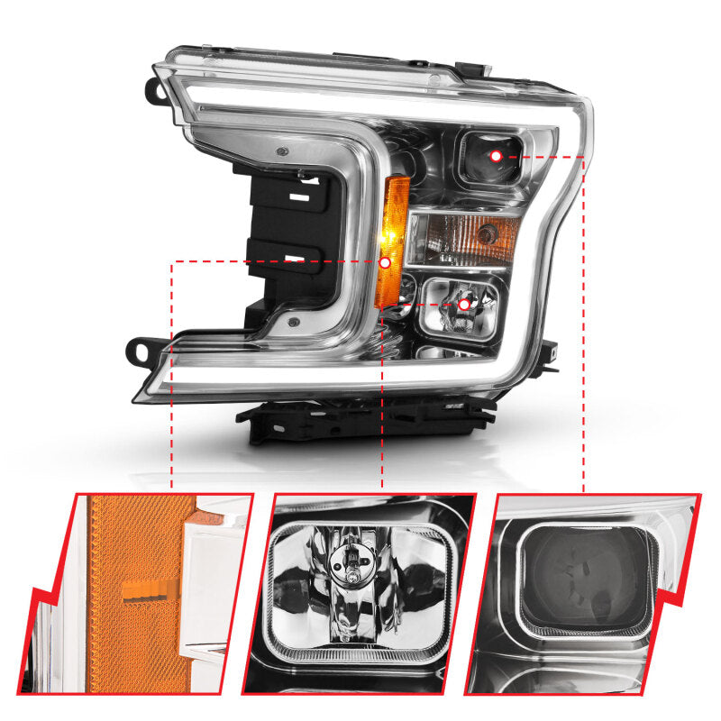 ANZO 2018-2019 Ford F-150 Projector Plank Style H.L. Chrome Amber (Without Switchback) 111468 111468 Photo - Close Up