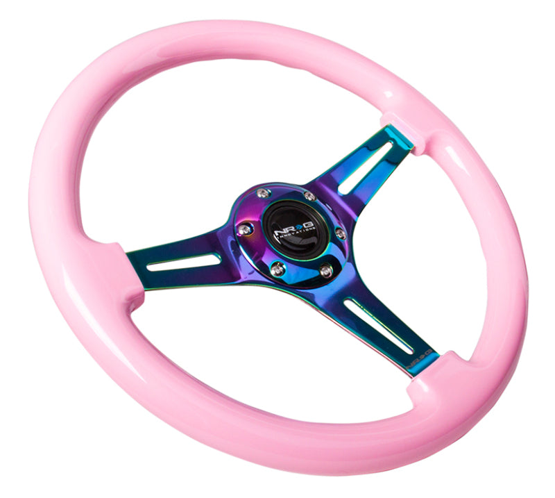 NRG Wood Wheel - 350mm - Neochrome Spokes - Pink Grip ST-015MC-PK Photo - Primary