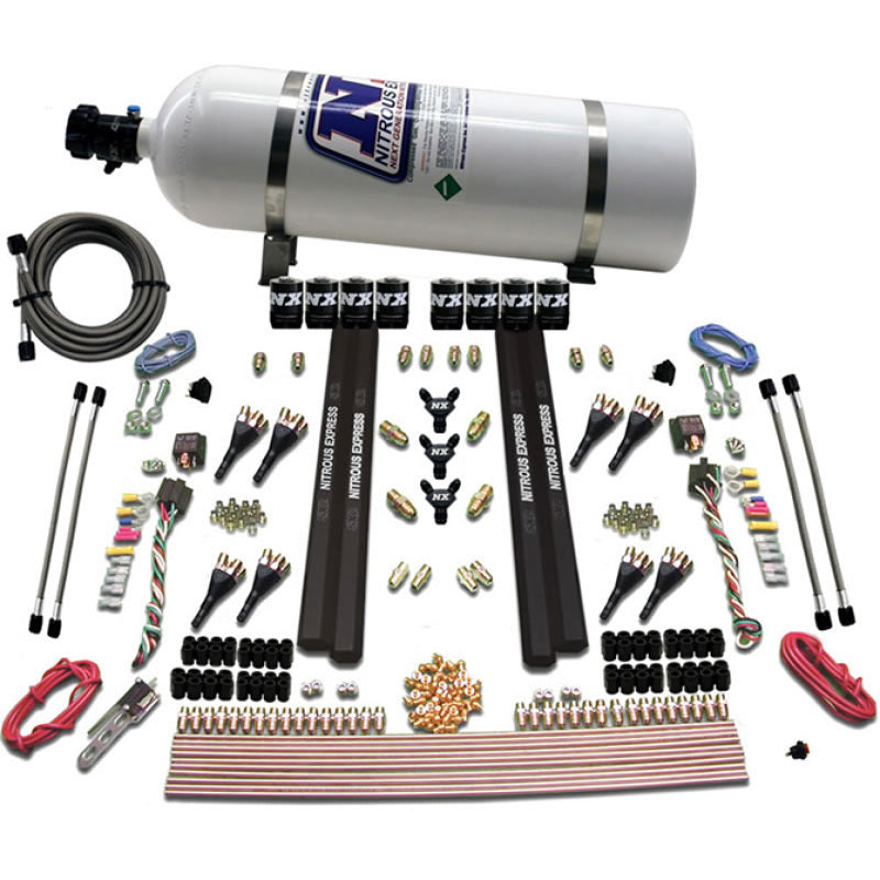 Nitrous Express SX2 Dual Stage 8 Solenoid /Gasoline Nitrous Kit (200-1200HP) w/15lb Bottle 90009-15 90009-15 Photo - Primary