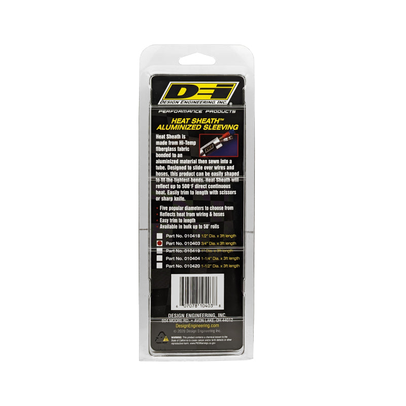 DEI Heat Sheath 3/4in x 3ft - Aluminized Sleeving- Sewn Edge 10403 10403 Photo - Unmounted