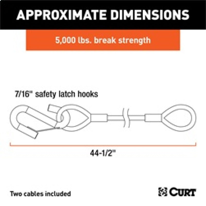 RockJock Curt Towing Safety Cable Kit 44 1/2in Long w/ 2 Snap Hooks 5000lbs 2-Pack RJ-80151 RJ-80151 Features and Benefits