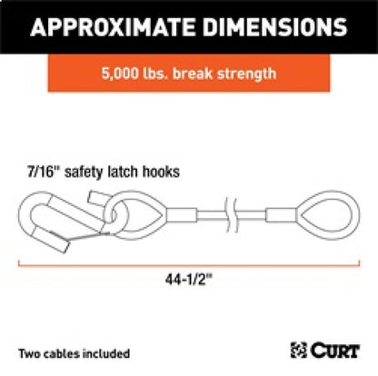RockJock Curt Towing Safety Cable Kit 44 1/2in Long w/ 2 Snap Hooks 5000lbs 2-Pack RJ-80151 RJ-80151 Features and Benefits
