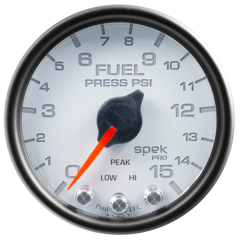 Autometer Spek-Pro Gauge Fuel Press 2 1/16in 15psi Stepper Motor W/Peak & Warn Wht/Blk P31512 P31512 User 2