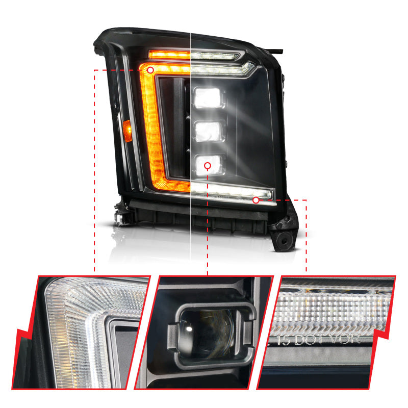 ANZO 15-20 GMC Yukon (Incl XL - Factory Halogen Models) Full LED Proj Headlights Black - Pass. Side 111635X-R 111635X-R User 1