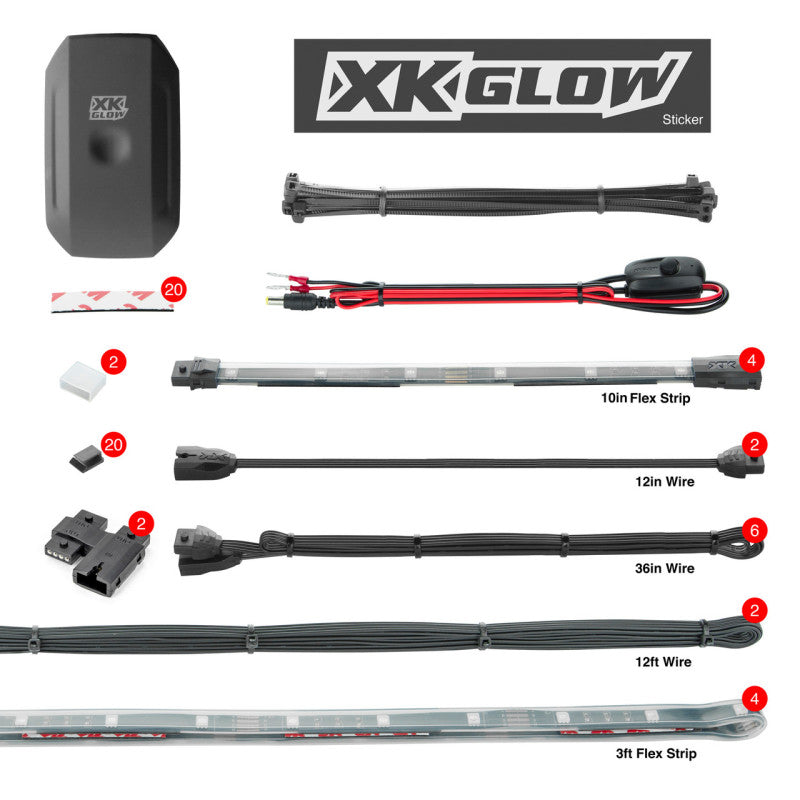 XKGLOW XK Glow XKchrome Boat Strip Advanced Kit w/ Dual-Mode Dash Mount Controller 4x36In + 4x9In XK-BOAT-STA-DM