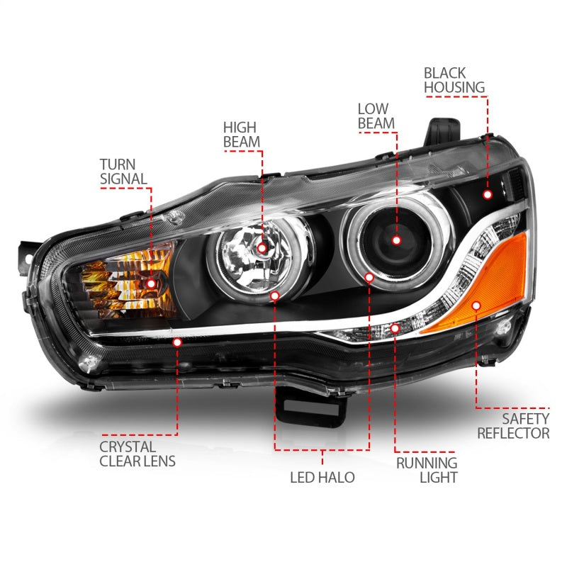 Anzo 2008-2015 Mitsubishi Lancer Projector Headlights w/ Halo Black (CCFL) 121428 Photo - Unmounted