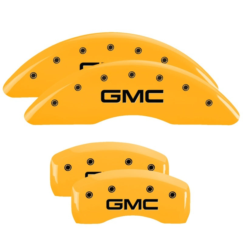 MGP 4 Caliper Covers Engraved Front & Rear GMC Yellow finish black ch 34001SGMCYL 34001SGMCYL Photo - Primary