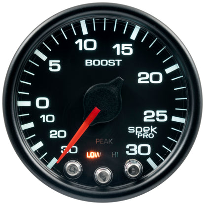 Autometer Spek-Pro Gauge Vac/Boost 2 1/16in 30Inhg-30psi Stepper Motor W/Peak & Warn Black/Black P30232 P30232 User 1