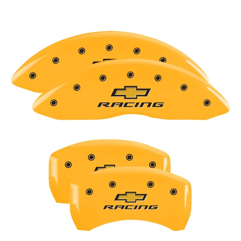 MGP 4 Caliper Covers Engraved Front & Rear Chevy racing Yellow finish black ch 14231SBRCYL 14231SBRCYL Photo - Primary