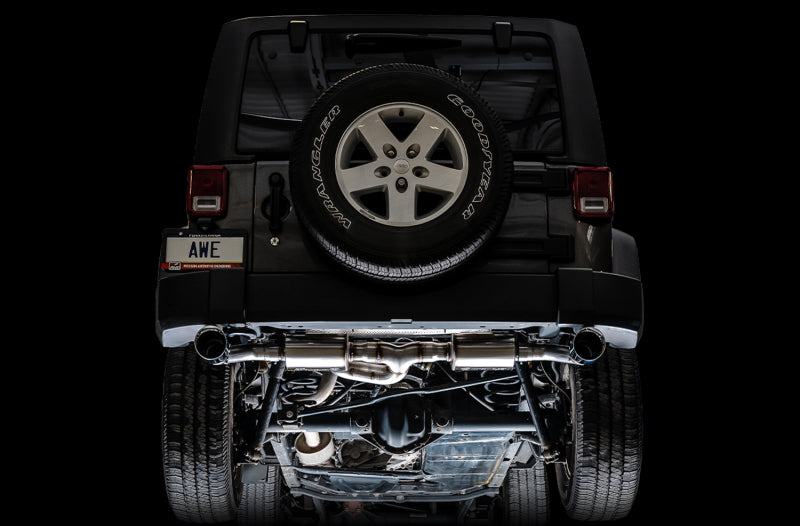 AWE Tuning 07-18 Jeep Wrangler JK/JKU 3.6L Tread Edition Axle-Back Dual Exhaust - Diamond Black Tips 3015-33003 3015-33003 Photo - Mounted