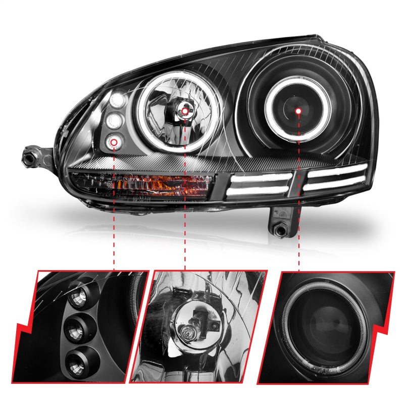 Anzo 2006-2009 Volkswagen Rabbit Projector Headlights w/ Halo Black (CCFL) 121345 Photo - Unmounted