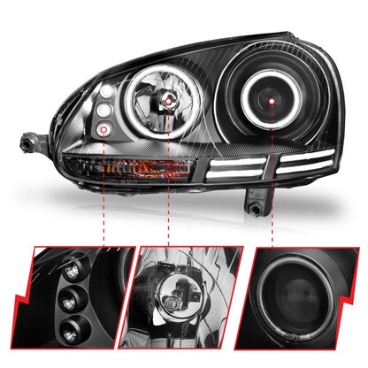 Anzo 2006-2009 Volkswagen Rabbit Projector Headlights w/ Halo Black (CCFL) 121345 Photo - Unmounted