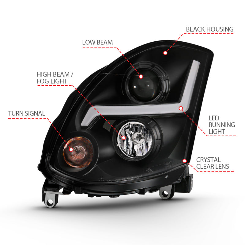ANZO 2003-2007 Infiniti G35 Projector Headlight Plank Style Black (HID Compatible, No HID Kit ) 121557 121557 User 3