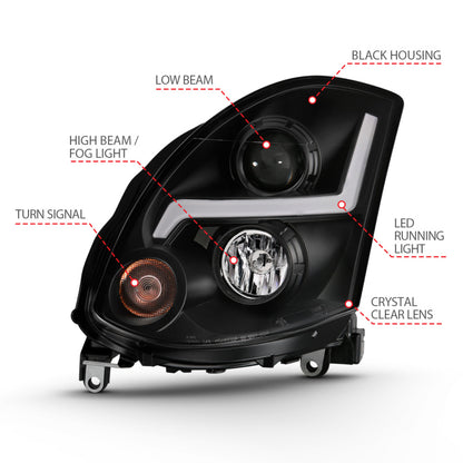 ANZO 2003-2007 Infiniti G35 Projector Headlight Plank Style Black (HID Compatible, No HID Kit ) 121557 121557 User 3
