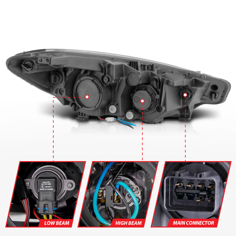 ANZO 2014-2016 Kia Forte Projector Headlights w/ Light Bar Chrome Housing 121561 121561 User 4