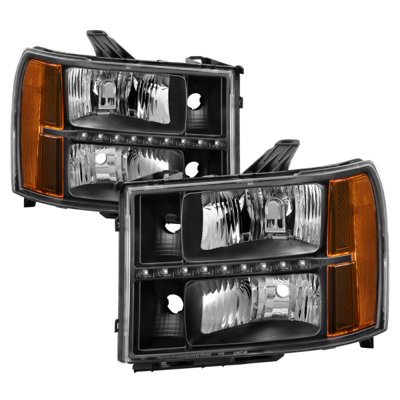 SPYDER xTune GMC Sierra 07-13 Headlights with Daytime LED Running Light - Black HD-JH-GSIE07-LED-BK 9037429 9037429 Photo - Primary