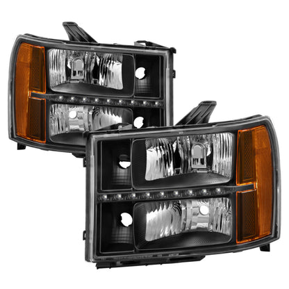 SPYDER xTune GMC Sierra 07-13 Headlights with Daytime LED Running Light - Black HD-JH-GSIE07-LED-BK 9037429 9037429 Photo - Primary