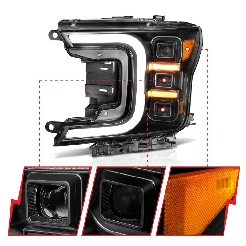 Anzo 18-20 Ford F-150 Full Led Projector Smoke Bar Style Headlights Black Amber 111520 111520 Photo - Unmounted