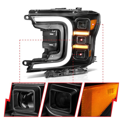 Anzo 18-20 Ford F-150 Full Led Projector Smoke Bar Style Headlights Black Amber 111520 111520 Photo - Unmounted