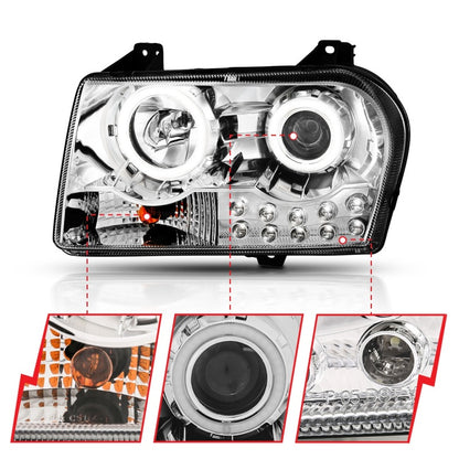 Anzo 2005-2010 Chrysler 300 Projector Headlights w/ Halo Chrome 121136 Photo - Unmounted
