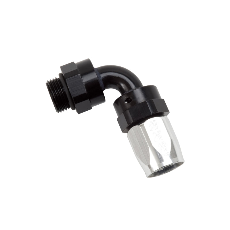 Russell Hose End #8 Hose To #8 Radius Inlet Port 90 Deg Black/Silver 612473 Photo - out of package